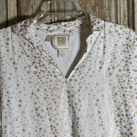 Emily McCarthy M White Top Gold Stars Elbow Length Sleeves - Picture 10 of 10